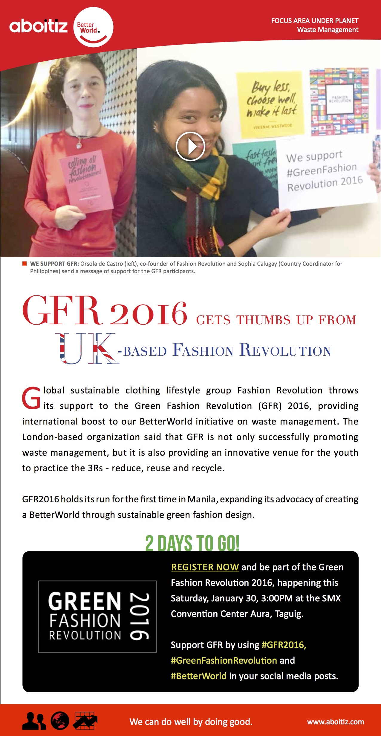 GFR 2016 GETS THUMBS UP FROM UK-BASED FASHION REVOLUTION